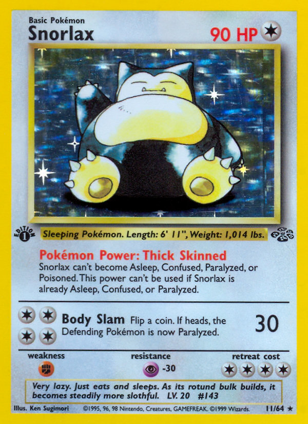 Pokémon Snorlax 11/64 Jungle, 1st Edition PSA 9, card scan, front