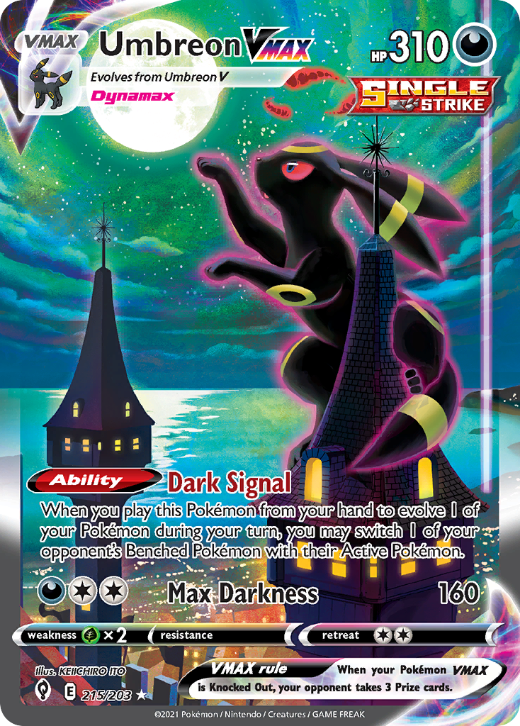 Pokémon Umbreon VMAX Alternate Art 215/203 Evolving Skies Near Mint, card scan, front