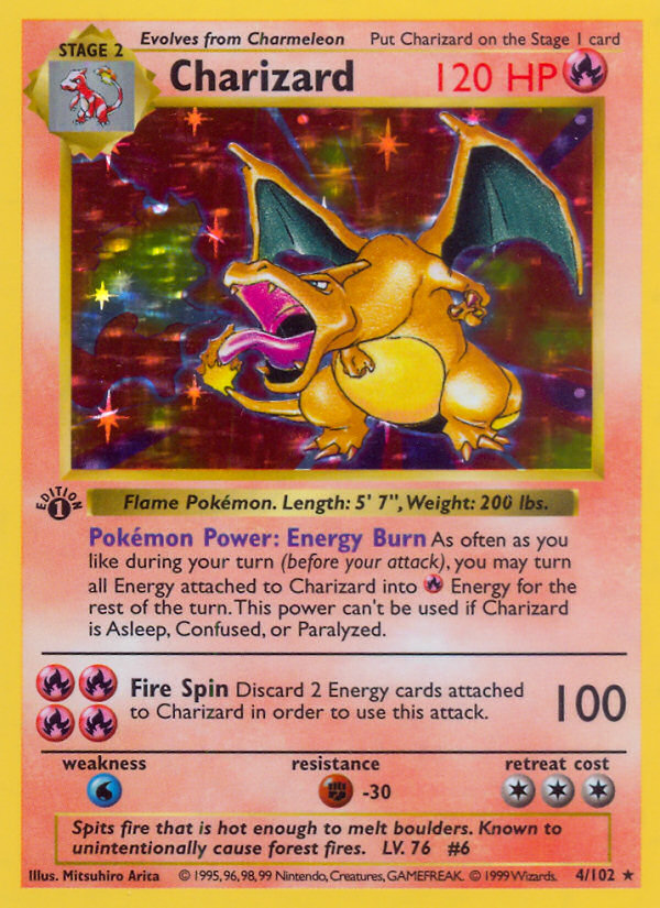Pokémon Charizard 4/102 Base Set PSA 9, card scan, front