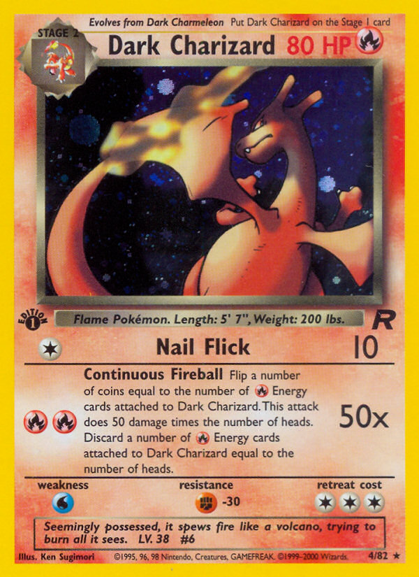 Pokémon Dark Charizard 4/82 Team Rocket, 1st Edition PSA 9, card scan, front