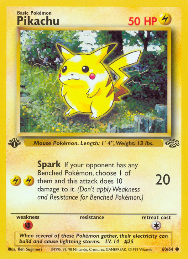 Pokémon Pikachu 60/64 Jungle, 1st Edition PSA 10, card scan, front