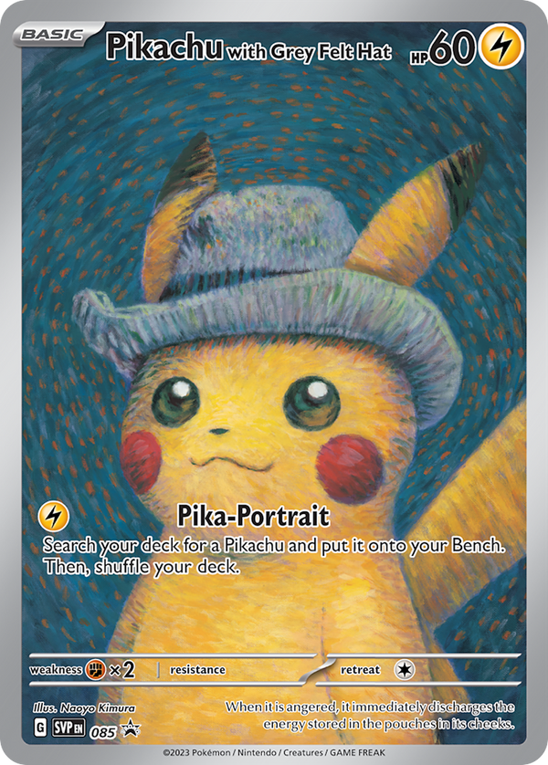 Pokémon Pikachu with Grey Felt Hat SVP 085 PSA 10, high-resolution card scan, front