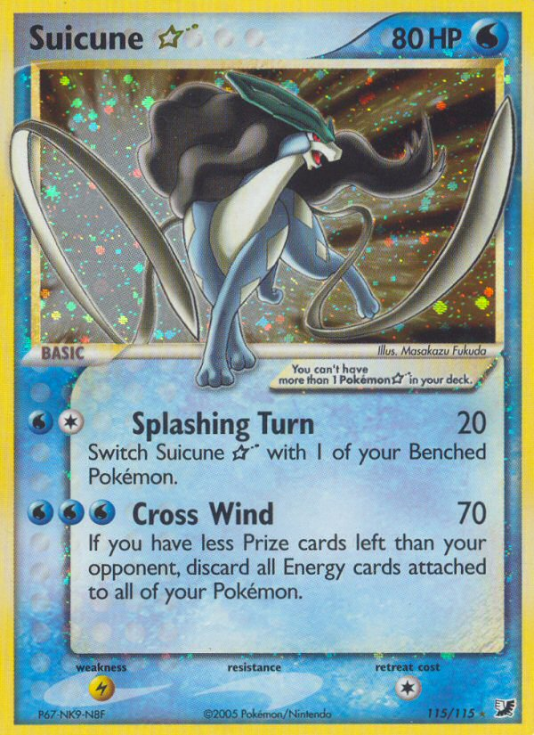 Pokémon Suicune ☆ Gold Star 115/115 EX Unseen Forces PSA 9, high-resolution card scan, front